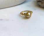 Elly’s 10mm South sea deep Tea gold ocean pearl Ring: Extreme luster, S925 silver with gold plated adjustable minimalist Ring. high quality golden pearl ring for her