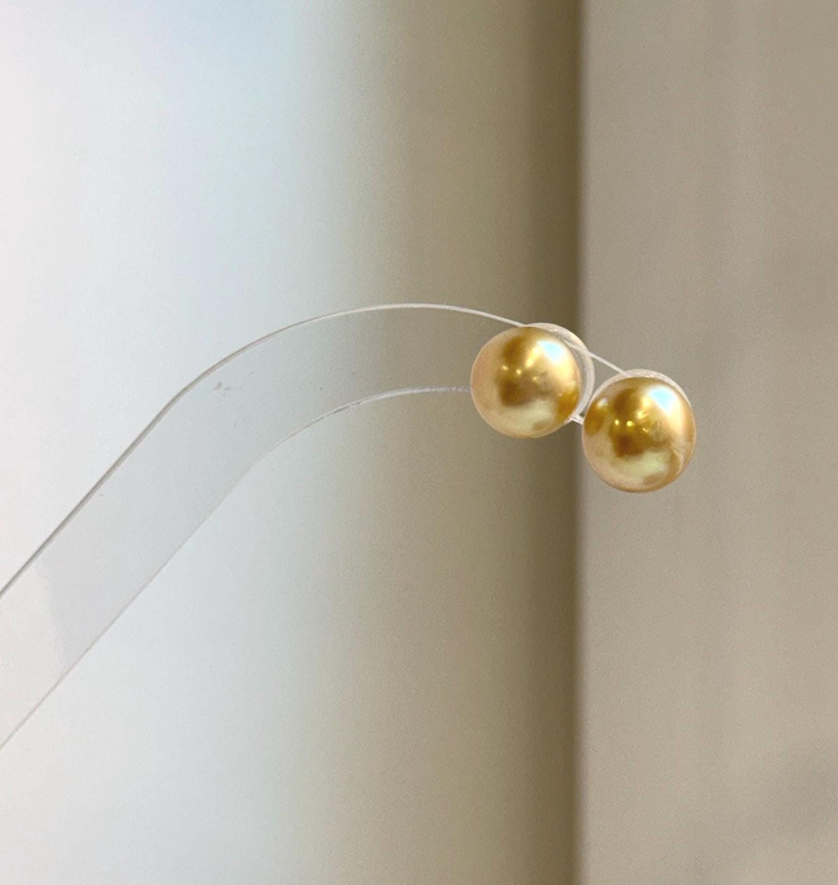 Elly’s 9.7mm Genius natural South sea Deep Tea Gold ocean Pearls Earrings studs: Extreme luster, S925 silver minimalist earrings studs. high quality golden ocean pearl earrings studs for her