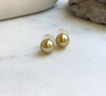 Elly’s 9.7mm Genius natural South sea Deep Tea Gold ocean Pearls Earrings studs: Extreme luster, S925 silver minimalist earrings studs. high quality golden ocean pearl earrings studs for her daily office wear