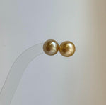 Elly’s 11.9mm Genius natural South sea Deep Tea Gold ocean Pearls Earrings studs: Extreme luster, S925 silver minimalist earrings studs.
