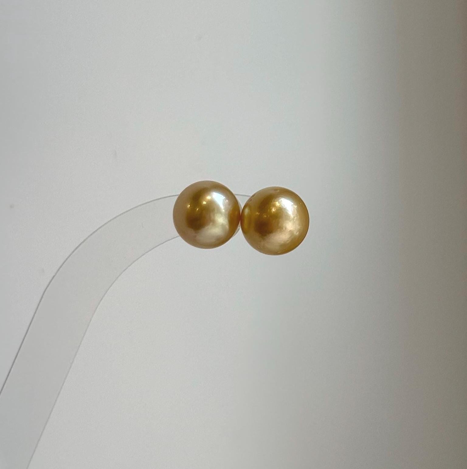 Elly’s 11.9mm Genius natural South sea Deep Tea Gold ocean Pearls Earrings studs: Extreme luster, S925 silver minimalist earrings studs.