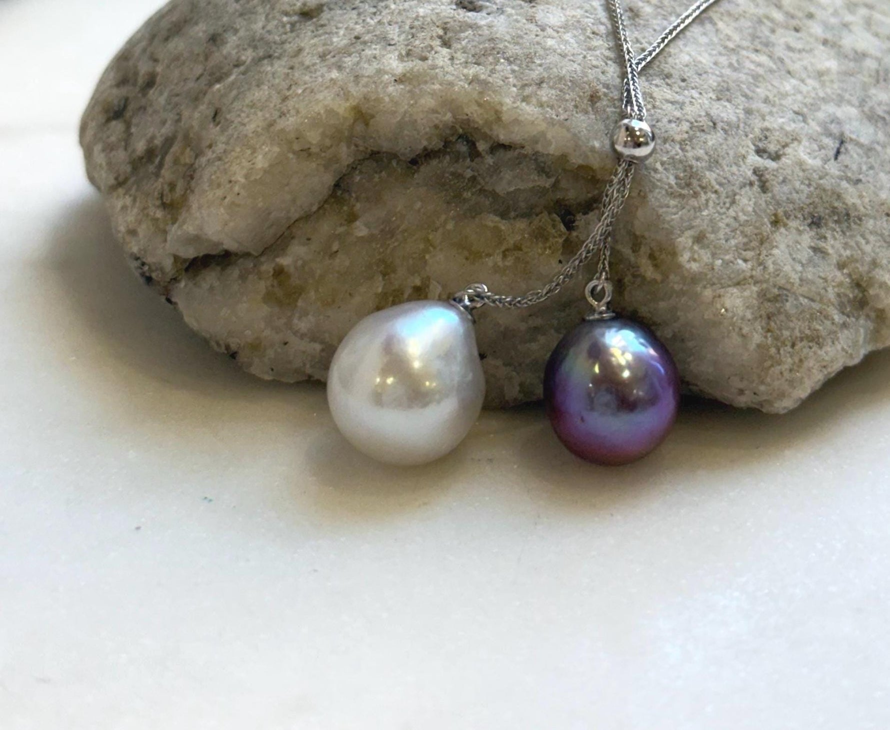Elly’s 11.6-13.2mm Genius White purple Edison pearls Pendant Necklace: Extreme luster mirrored, to 20”, s925 silver necklace set.