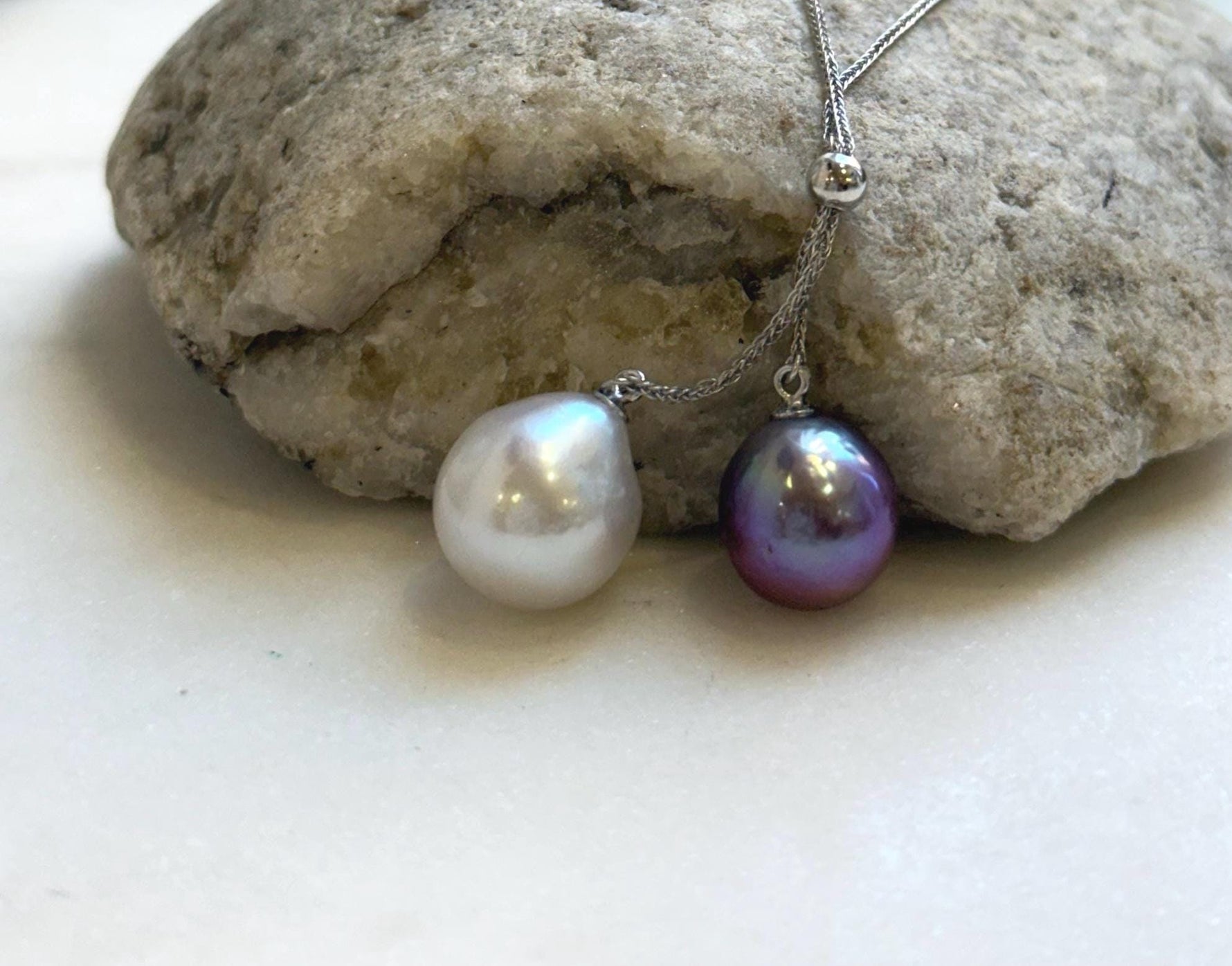 Elly’s 11.6-13.2mm Genius White purple Edison pearls Pendant Necklace: Extreme luster mirrored, to 20”, s925 silver necklace set. gift for her
