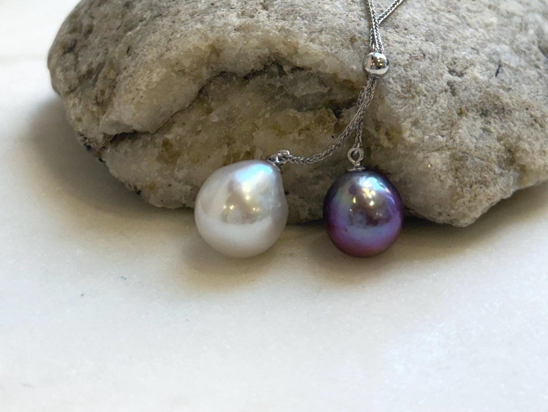 Elly’s 11.6-13.2mm Genius White purple Edison pearls Pendant Necklace: Extreme luster mirrored, to 20”, s925 silver necklace set. gift for her