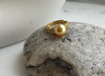 Elly’s 10.4mm South sea deep tea gold ocean pearl Ring: Extreme luster, S925 silver with gold plated adjustable minimalist Ring. daily office golden pearl ring for her holiday