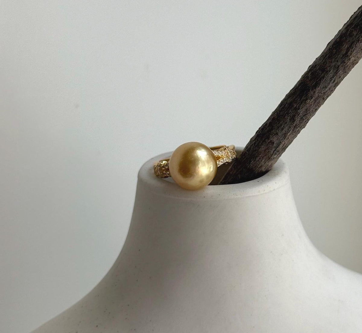 Elly’s 10.4mm South sea deep tea gold ocean pearl Ring: Extreme luster, S925 silver with gold plated adjustable minimalist Ring. daily office golden pearl ring for her