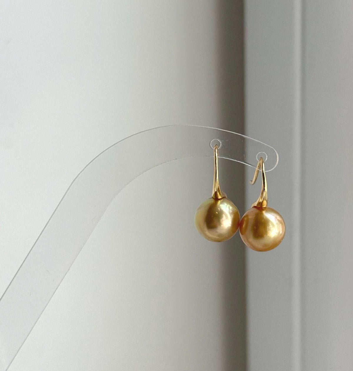 Elly’s South sea deep tea gold ocean pearl High heel earrings hooks: Extreme luster, S925 silver with gold plated minimalist earrings. daily office golden pearl earrings for her holiday