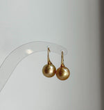 Elly’s South sea deep tea gold ocean pearl High heel earrings hooks: Extreme luster, S925 silver with gold plated minimalist earrings. daily office golden pearl earrings for her retirement