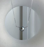 Elly’s 10.2mm Tahitian Ocean Pearl Silver platinum pearl pendant, S925 silver chain set.