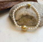 Elly’s 11.7mm South sea deep golden Freshwater Pearls Bracelet: Extreme luster mirrored, S925 silver Bracelet. Different size.