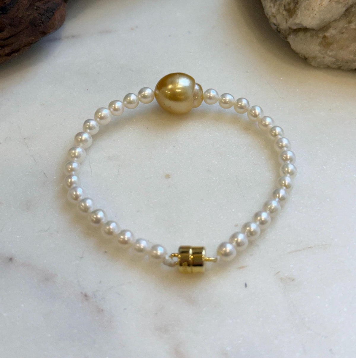 Elly’s 11.7mm South sea deep golden Freshwater Pearls Bracelet: Extreme luster mirrored, S925 silver Bracelet. Different size.