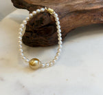 Elly’s 11.7mm South sea deep golden Freshwater Pearls Bracelet: Extreme luster mirrored, S925 silver Bracelet. Different size.