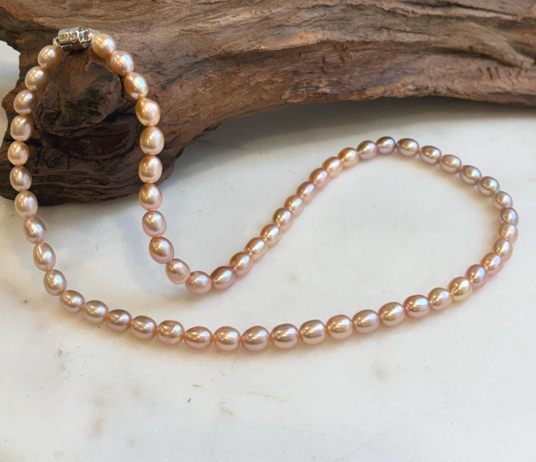 Elly’s Multicolor freshwater pearls necklace:  Extreme luster, peach rose lavender, 5.6-6.4mm, 17.5”, s925 silver necklace strand. daily office multicolor pearls necklace for her holiday