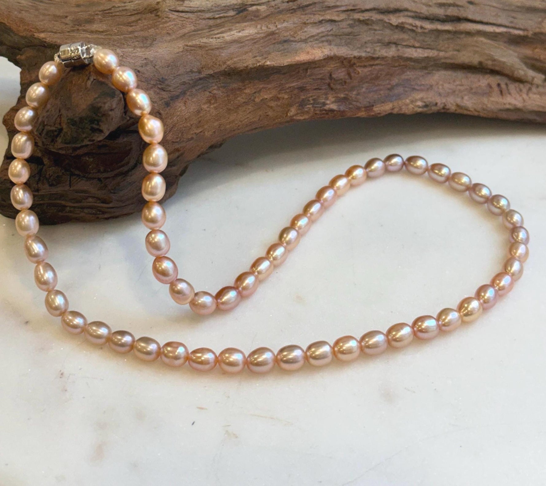 Elly’s Multicolor freshwater pearls necklace:  Extreme luster, peach rose lavender, 5.6-6.4mm, 17.5”, s925 silver necklace strand. daily office multicolor pearls necklace for her