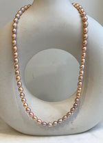 Elly’s Multicolor freshwater pearls necklace:  Extreme luster, peach rose lavender, 5.6-6.4mm, 17.5”, s925 silver necklace strand. daily office multicolor pearls necklace for her