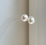 Elly’s 9.6mm Australian ocean white Pearls earrings studs: Extreme luster mirrored, s925 silver minimalist earrings.