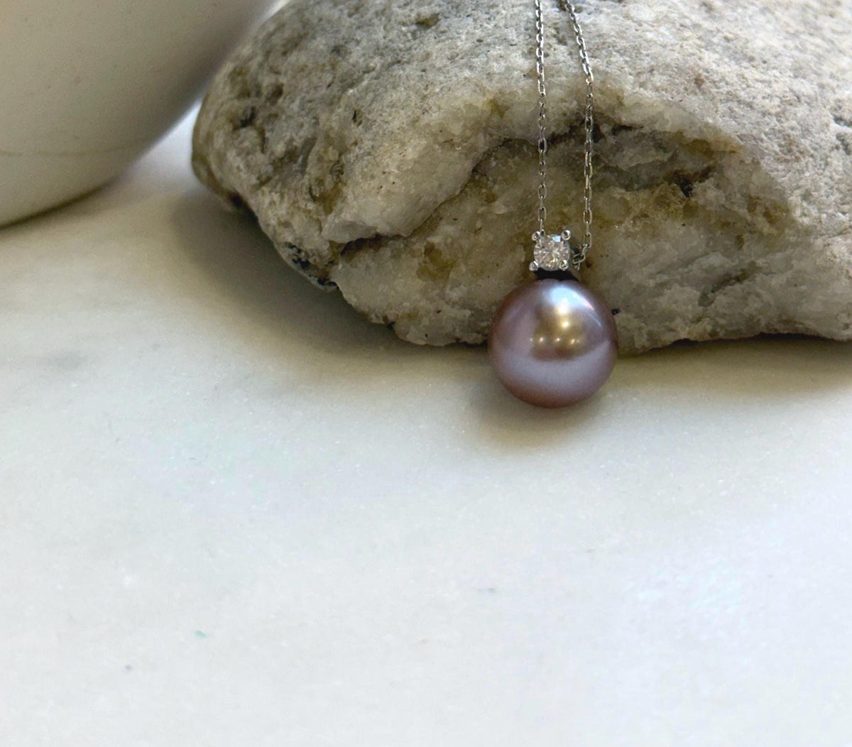 Elly’s 12.7mm Huge Edison Rose Mauve Pearl Minimalist Pendant: Extreme luster mirrored, 1.7cm high, s925 silver pendant necklace set. daily office high quality pearl pendant for her wedding