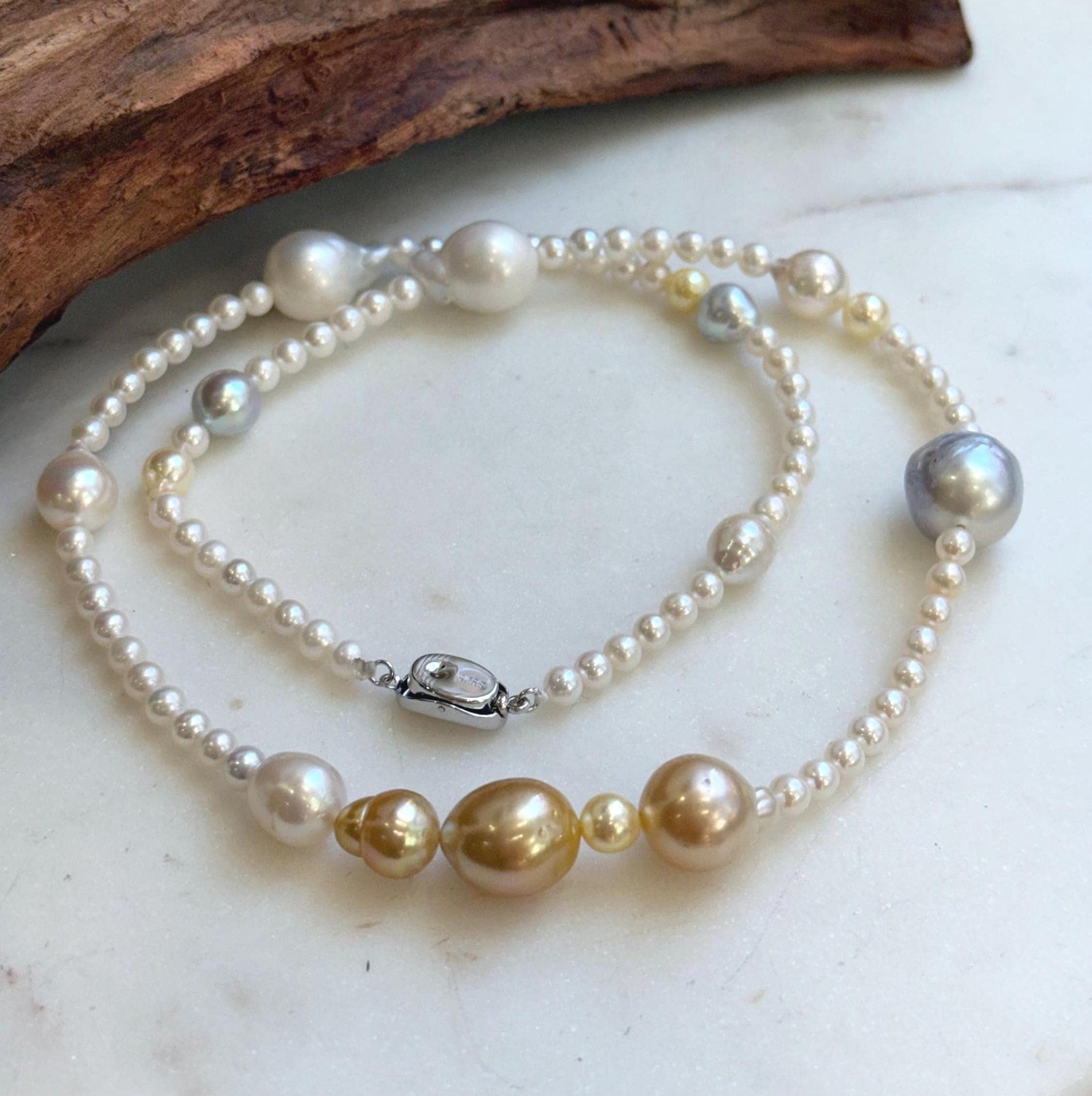 Elly’s Multicolor ocean white Freshwater pearls necklace:Extreme luster mirrored, 22.2”, S925 silver necklace strand.daily office multicolor ocean pearls necklace strand for her anniversary