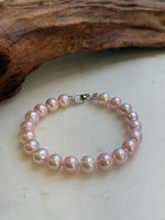 Elly’s Bracelet Pale pink Pearls: Extreme luster mirrored, 8.3-9.1mm, S925 silver clips Bracelet, different sizes. daily office pearl bracelet for her