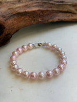 Elly’s Bracelet Pale pink Pearls: Extreme luster mirrored, 8.3-9.1mm, S925 silver clips Bracelet, different sizes. daily office pearl bracelet for her
