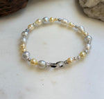 Elly’s Multicolor Ocean Pearls Bracelet: Extreme luster, Australian White Akoya ocean Pearls, 3.5-8.6, 8.3”, S925 silver bracelet.