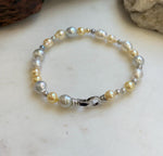 Elly’s Multicolor Ocean Pearls Bracelet: Extreme luster, Australian White Akoya ocean Pearls, 3.5-8.6, 8.3”, S925 silver bracelet.