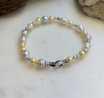 Elly’s Multicolor Ocean Pearls Bracelet: Extreme luster, Australian White Akoya ocean Pearls, 3.5-8.6, 8.3”, S925 silver bracelet.