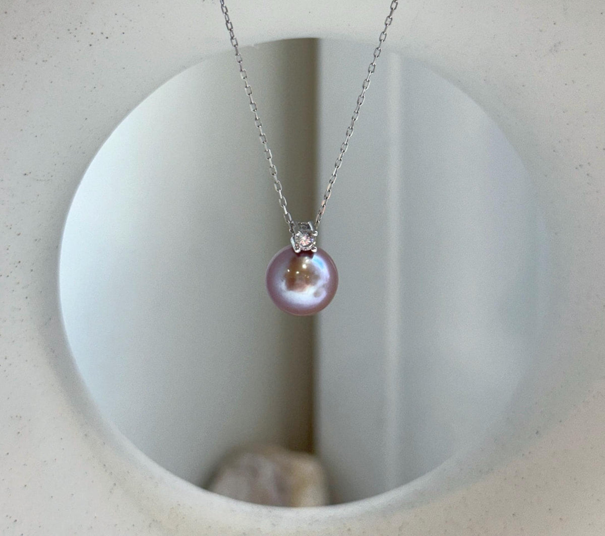 Elly’s 10.3mm Edison Rose Mauve Pearl Pendant: Extreme luster, 1.4cm high, s925 silver minimalist pendant necklace set. high quality rose pearl pendant for her anniversary