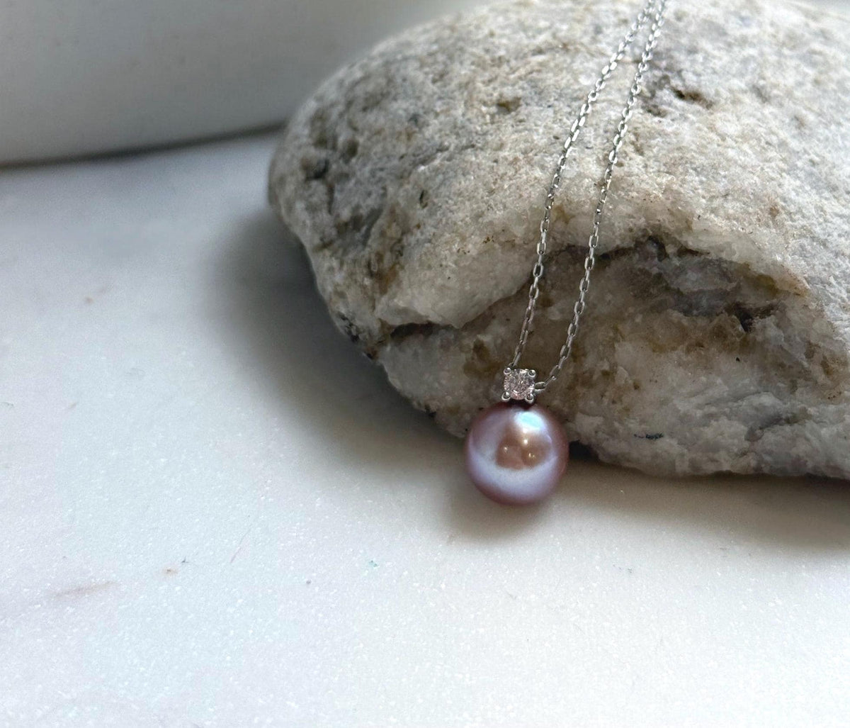 Elly’s 10.3mm Edison Rose Mauve Pearl Pendant: Extreme luster, 1.4cm high, s925 silver minimalist pendant necklace set. high quality rose pearl pendant for her holiday
