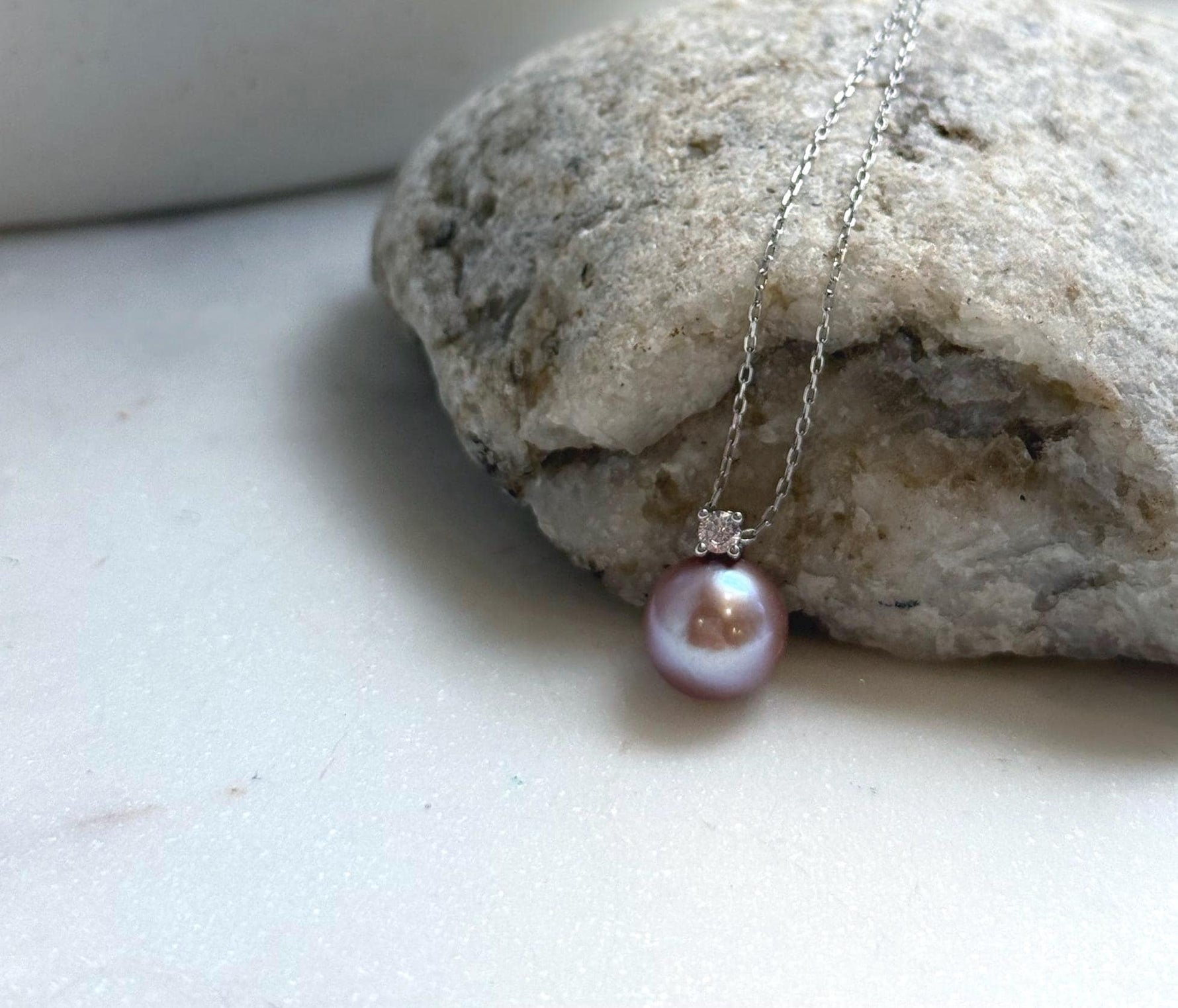 Elly’s 10.3mm Edison Rose Mauve Pearl Pendant: Extreme luster, 1.4cm high, s925 silver minimalist pendant necklace set. high quality rose pearl pendant for her holiday