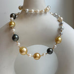 Elly’s Au750 18K gold 43pcs Multicolor ocean pearls necklace choker: Extreme luster mirrored, 17.6”, 18k gold necklace strand.