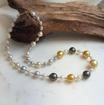 Elly’s Au750 18K gold 43pcs Multicolor ocean pearls necklace choker: Extreme luster mirrored, 17.6”, 18k gold necklace strand.