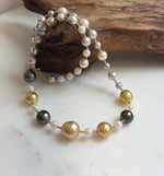 Elly’s Au750 18K gold 43pcs Multicolor ocean pearls necklace choker: Extreme luster mirrored, 17.6”, 18k gold necklace strand.