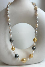 Elly’s Au750 18K gold 43pcs Multicolor ocean pearls necklace choker: Extreme luster mirrored, 17.6”, 18k gold necklace strand.