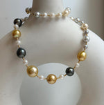 Elly’s Au750 18K gold 43pcs Multicolor ocean pearls necklace choker: Extreme luster mirrored, 17.6”, 18k gold necklace strand.