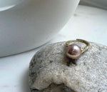 Elly’s 12.5mm Edison antique gold pearl ring: Extreme luster mirrored, S925 silver adjustable ring. daily office antique gold pearl ring for her holiday