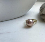 Elly’s 12.5mm Edison antique gold pearl ring: Extreme luster mirrored, S925 silver adjustable ring. daily office antique gold pearl ring for her