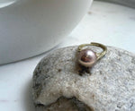Elly’s 12.5mm Edison antique gold pearl ring: Extreme luster mirrored, S925 silver adjustable ring. daily office antique gold pearl ring for her