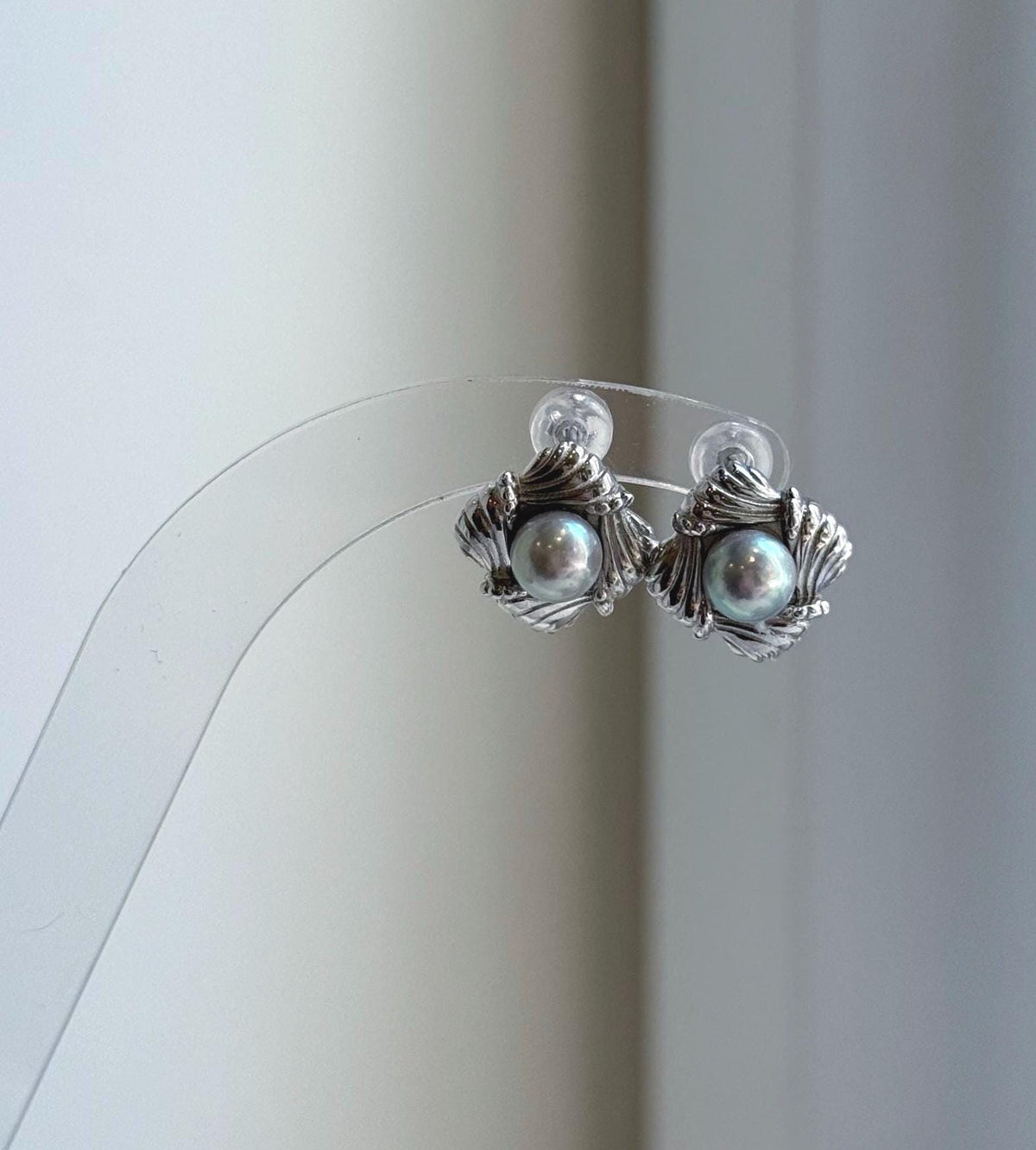 Elly’s 5.9mm Akoya ocean Natural Blue silver pearls earings: Extreme luster mirrored, s925 silver cool earrings studs.