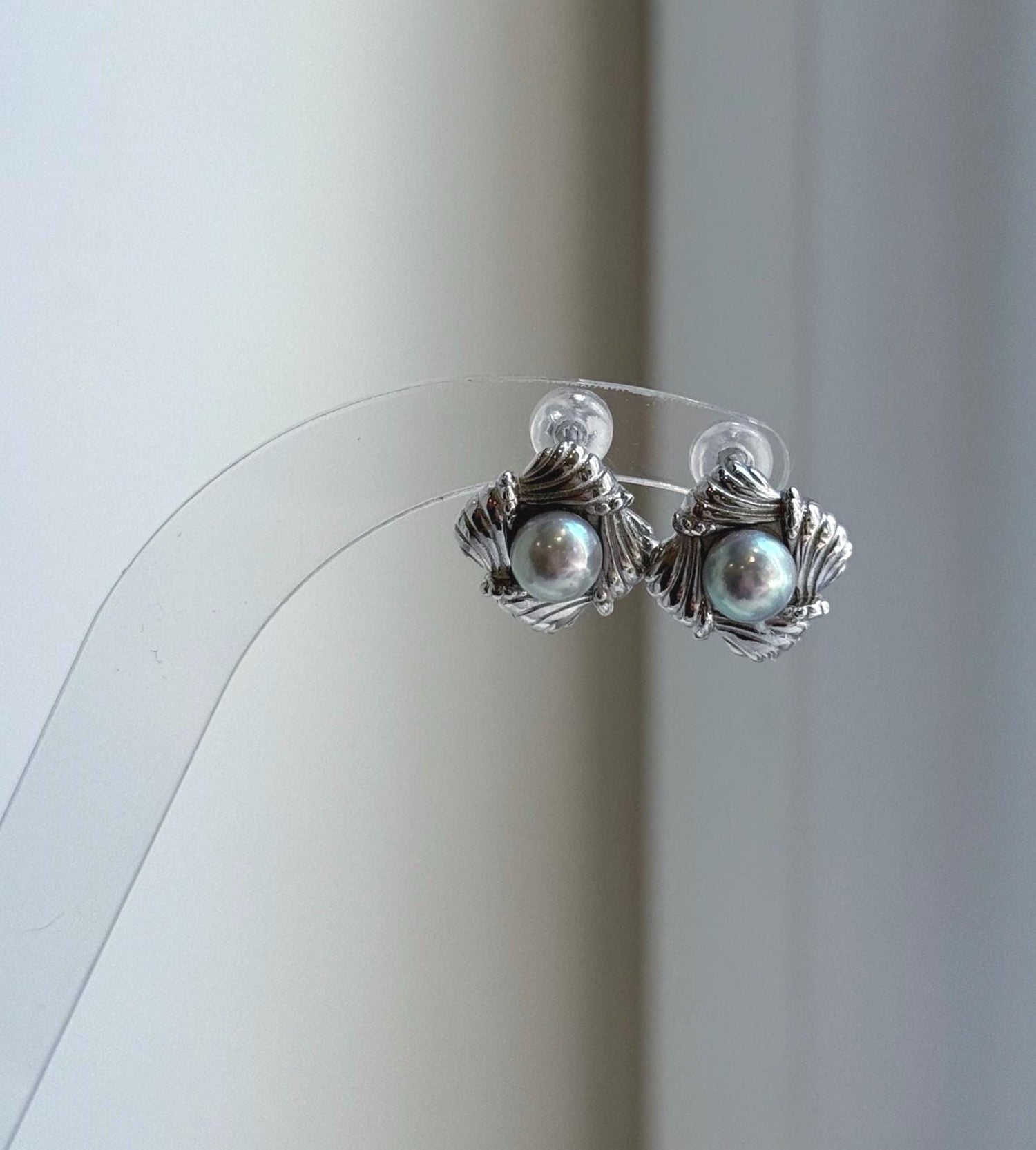 Elly’s 5.9mm Akoya ocean Natural Blue silver pearls earings: Extreme luster mirrored, s925 silver cool earrings studs.