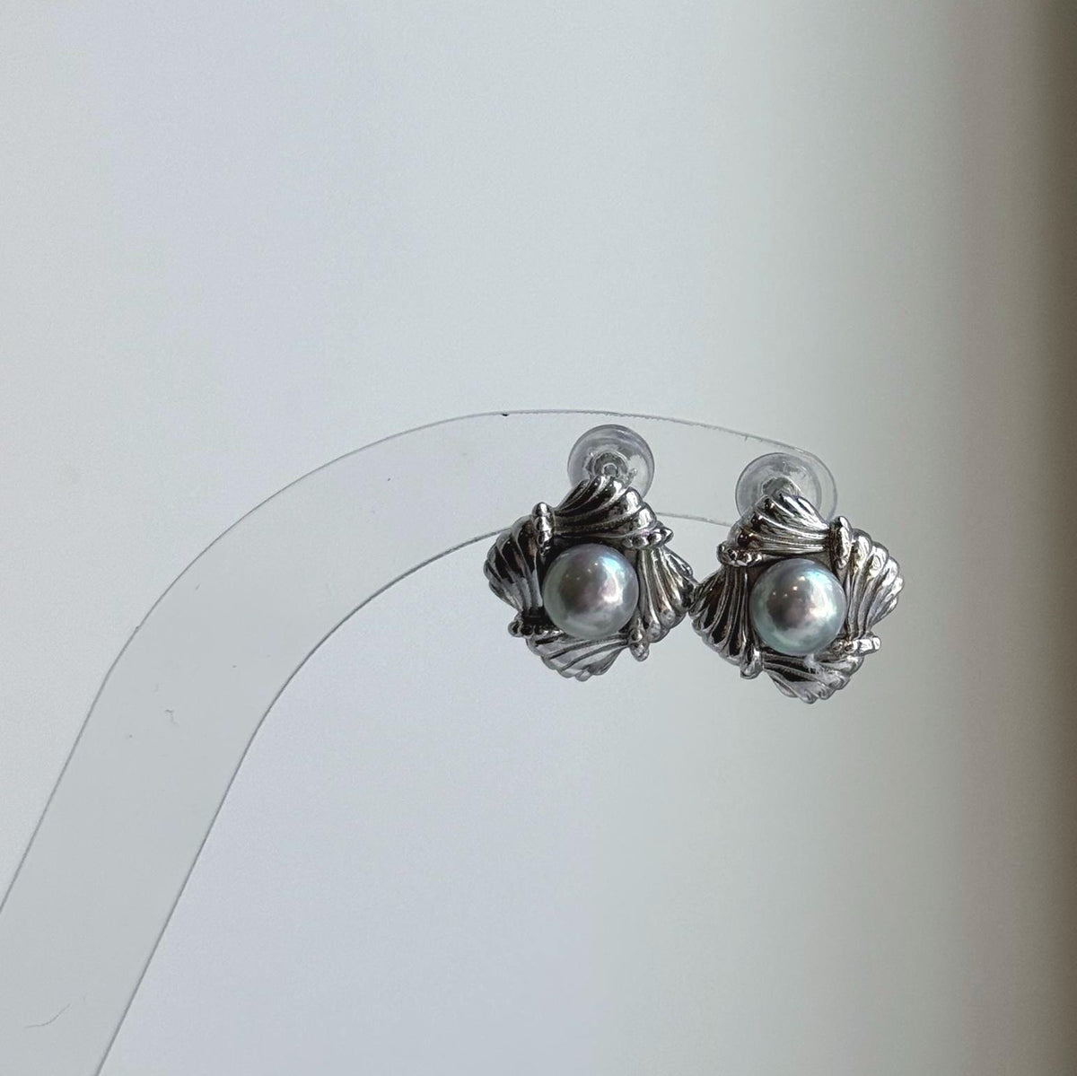 Elly’s 5.9mm Akoya ocean Natural Blue silver pearls earings: Extreme luster mirrored, s925 silver cool earrings studs.