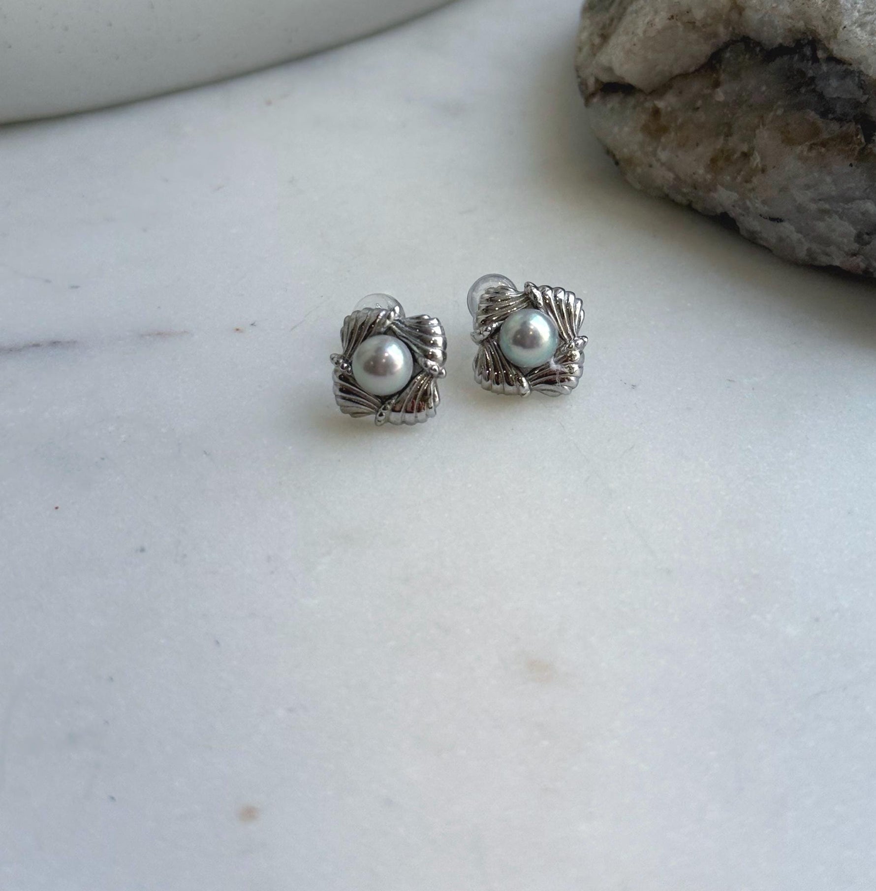 Elly’s 5.9mm Akoya ocean Natural Blue silver pearls earings: Extreme luster mirrored, s925 silver cool earrings studs.