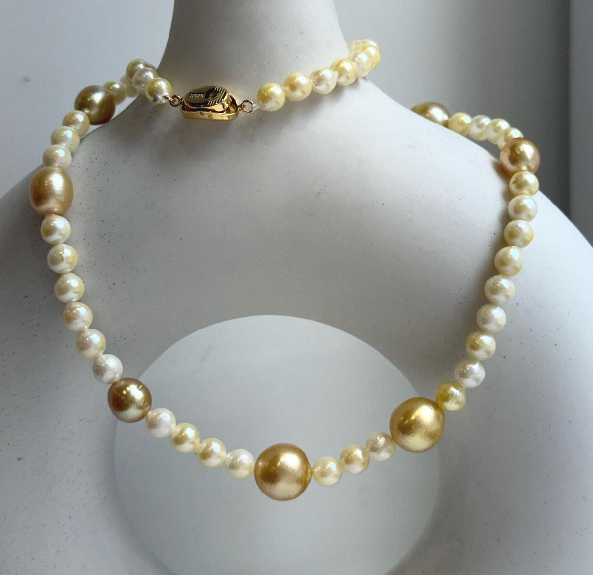 Elly’s 6-12.3mm South sea golden Akoya ocean pearls necklace:Extreme luster mirrored, 20.4”, S925 silver necklace strand. high quality golden pearls necklace for her