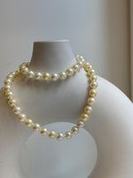 Elly’s 57pcs Akoya Golden ocean pearls necklace:Extreme luster mirrored, knotted 18”, S925 silver necklace strand. high quality golden ocean pearls necklace strand for her daily office wear Mother’s Day