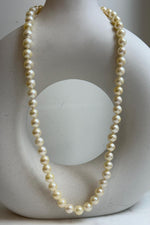 Elly’s 57pcs Akoya Golden ocean pearls necklace:Extreme luster mirrored, knotted 18”, S925 silver necklace strand. high quality golden ocean pearls necklace strand for her daily office wear Mother’s Day
