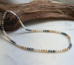 Elly’s 5.2-5.6mm  Freshwater White golden peacock pearls necklace: Extreme luster mirrored, 17.5”, s925 silver necklace strand.
