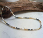 Elly’s 5.2-5.6mm  Freshwater White golden peacock pearls necklace: Extreme luster mirrored, 17.5”, s925 silver necklace strand.
