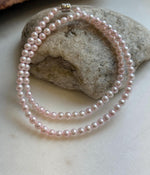 Elly’s Pale Pink Pearls Necklace Strand: Extreme luster mirrored,4.6-5mm, 17.6”, S925 silver necklace.