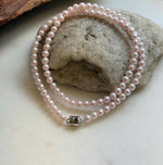 Elly’s Pale Pink Pearls Necklace Strand: Extreme luster mirrored,4.6-5mm, 17.6”, S925 silver necklace.
