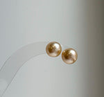 Elly’s 9.6mm Genius South sea Champagne Gold ocean Pearls Earrings studs: Extreme luster, S925 silver minimalist earrings studs. daily office golden ocean pearls earrings studs for her